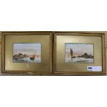 H. H. Bingley, pair of watercolours, Fishing boats in harbour, signed and dated 1917, 10 x 15cm