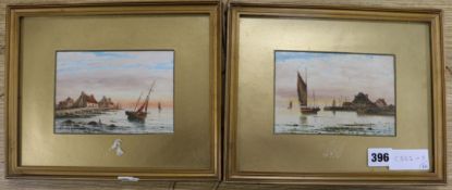 H. H. Bingley, pair of watercolours, Fishing boats in harbour, signed and dated 1917, 10 x 15cm