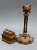 A Gothic walnut box and a Gothic oak thermometer