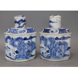 A pair of Chinese blue and white tea caddies height 19.5cm