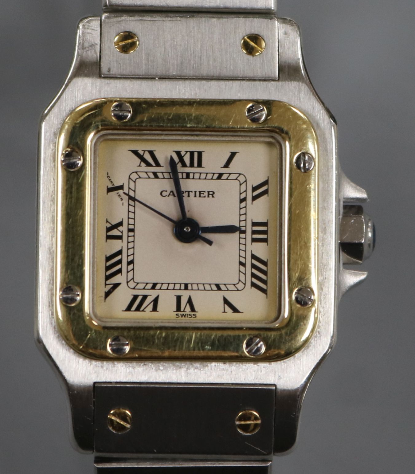 A lady's stainless steel and yellow metal Santos De Cartier automatic wrist watch, no box or