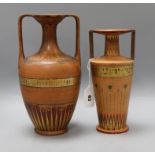 Two Ipsen Danish Egyptian Revival terracotta vases tallest 28cm