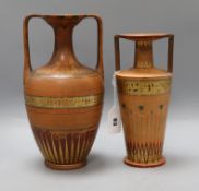 Two Ipsen Danish Egyptian Revival terracotta vases tallest 28cm