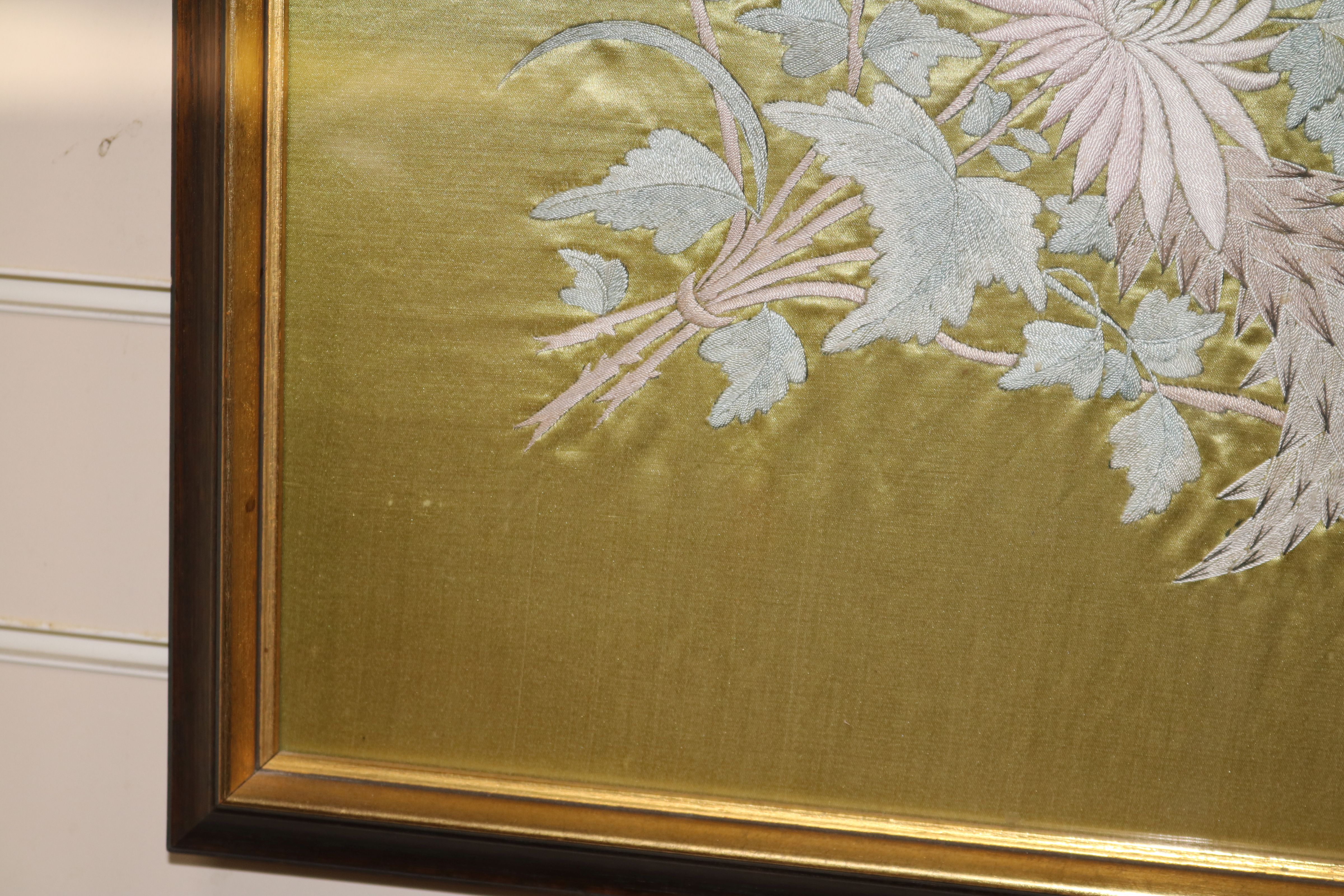 A large Chinese embroidered silk bird panel, circa 1900 approx. 120cm sq. excl. frame - Image 2 of 7