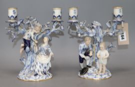 Two Meissen two branch candlesticks height 22cm