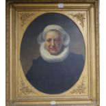 After Rembrandt, oil on canvas, Portrait of a lady with a ruff, oval 66 x 52cm