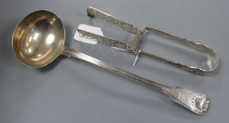 An early Victorian silver fiddle, thread and shell pattern soup ladle, William Eaton, London, 1839