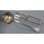 An early Victorian silver fiddle, thread and shell pattern soup ladle, William Eaton, London, 1839