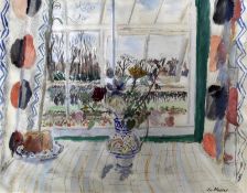 Enslin Du Plessis (1894-1978)watercolourFlowers by a windowsigned33 x 46cm