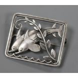 A Danish Georg Jensen sterling silver square twin leaping dolphin brooch, no. 251, 36mm.