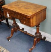 A mid Victorian boxwood strung burr walnut card table W.69cm