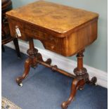 A mid Victorian boxwood strung burr walnut card table W.69cm