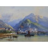 Edwin St. John, watercolour and gouache, Swiss lake scene, signed, 23 x 30cm