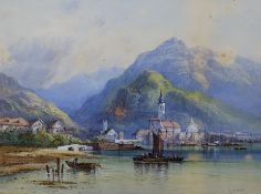 Edwin St. John, watercolour and gouache, Swiss lake scene, signed, 23 x 30cm