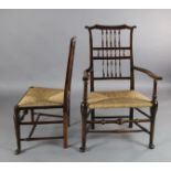 A set of ten 19th century ash, elm and beech spindle back cottage dining chairs, including a pair of