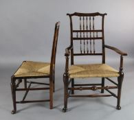 A set of ten 19th century ash, elm and beech spindle back cottage dining chairs, including a pair of