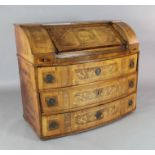 A late 18th century North Italian walnut and fruitwood bureau, with marquetry inlaid slope decorated