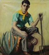 Philip Naviasky, oil on canvas, Study of a seated scout, dated 1957 verso, 92 x 81cm, unframed