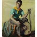 Philip Naviasky, oil on canvas, Study of a seated scout, dated 1957 verso, 92 x 81cm, unframed