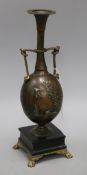 A Japanese bronze classical vase on black marble base, signed height 35.5cm