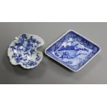 An 18th century Chinese export blue and white pickle dish and a pearlware dish