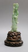 A Chinese jadeite figure of Shou Luo and two stands