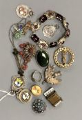 Two silver and enamelled medallions, three other medallions and a group of costume jewellery.