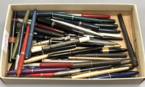 A large quantity of fountain pens and propelling pencils to include Mont Blanc, Mabie Todd, Onoto