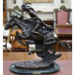 After Frederick Remington. A bronze group, "Cheyenne", on black marble plinth height 80cm