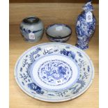An 18th century jar and another 19th century Chinese blue and white ceramics largest diameter 40.
