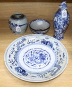 An 18th century jar and another 19th century Chinese blue and white ceramics largest diameter 40.