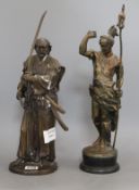 Two bronzed resin figures of an Indian and Samurai tallest 39cm