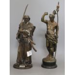 Two bronzed resin figures of an Indian and Samurai tallest 39cm