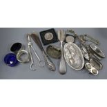 Two silver mounted nail buffers, a silver mounted penknife and shoe horn and other items including