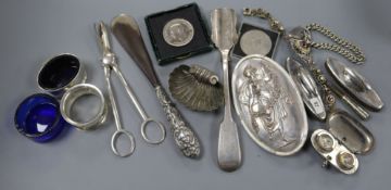Two silver mounted nail buffers, a silver mounted penknife and shoe horn and other items including