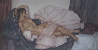 William Russell Flint - limited edition print, Model Reclining, 149/750, 30 x 54cm.