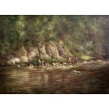 § William Ellis Barrington Browne (1908-1985)oil on canvasOtter hounds on the River Wyesigned18 x