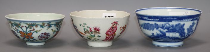 Three Chinese porcelain bowls largest diameter 13.5cm