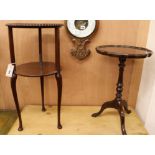 A mahogany two tier table and a wine table W.34cm and 36cm