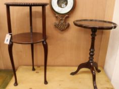 A mahogany two tier table and a wine table W.34cm and 36cm