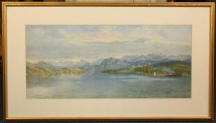 Canadian Schoolwatercolour,Shipping on a mountain estuary,29 x 64cm