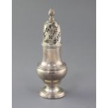 A George II silver caster by Samuel Wood, engraved with the Heneage family crest, of baluster