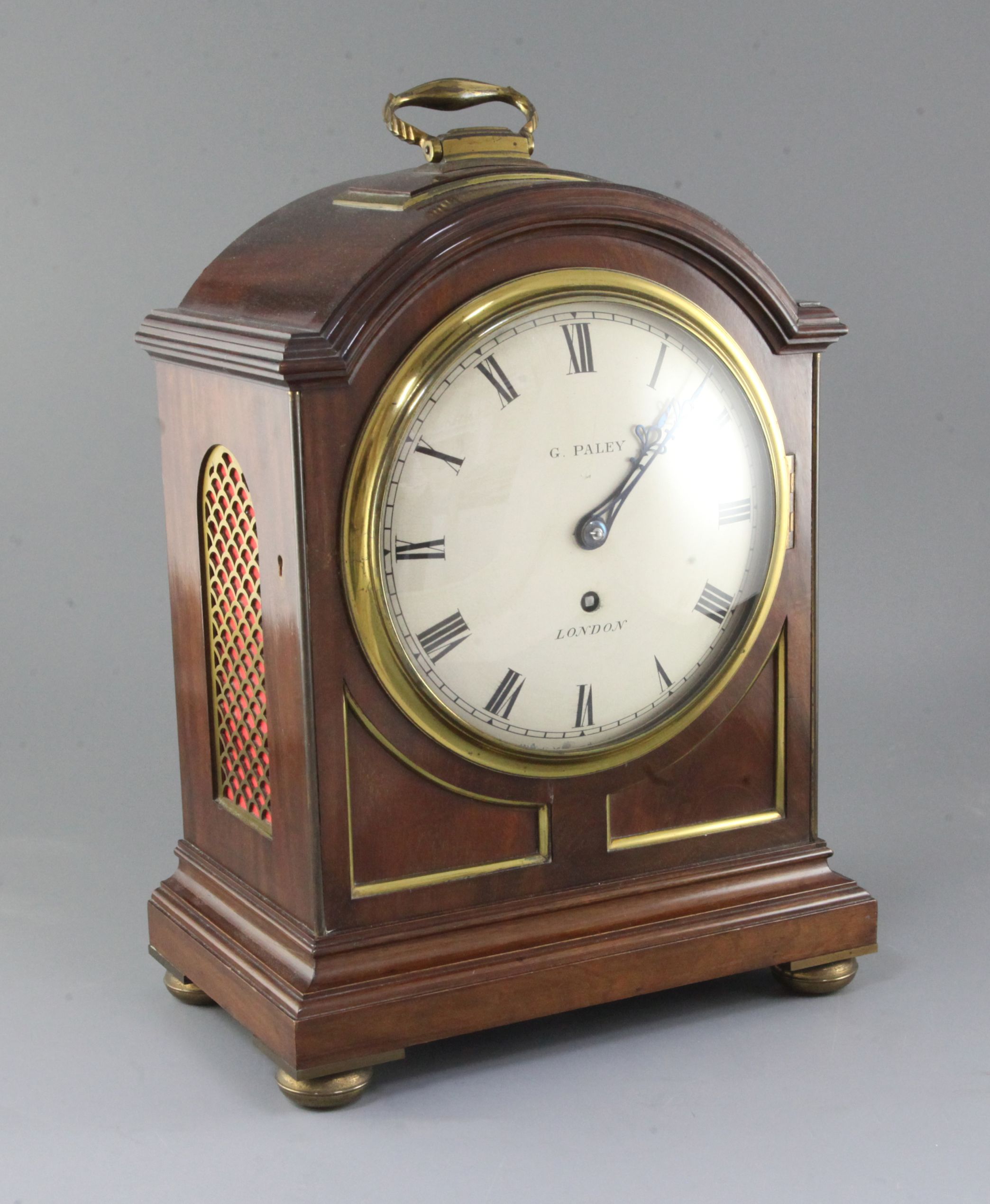 G. Paley of London, a large mahogany cased regulator, with arched case and painted dial, unsigned