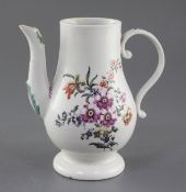 A rare Derby baluster-shaped coffee pot, c.1758, painted in 'Cotton-stem painter' style with a loose