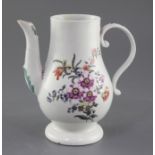 A rare Derby baluster-shaped coffee pot, c.1758, painted in 'Cotton-stem painter' style with a loose