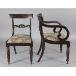 A harlequin set of twelve (6 + 6) William IV mahogany dining chairs, including two carvers, with