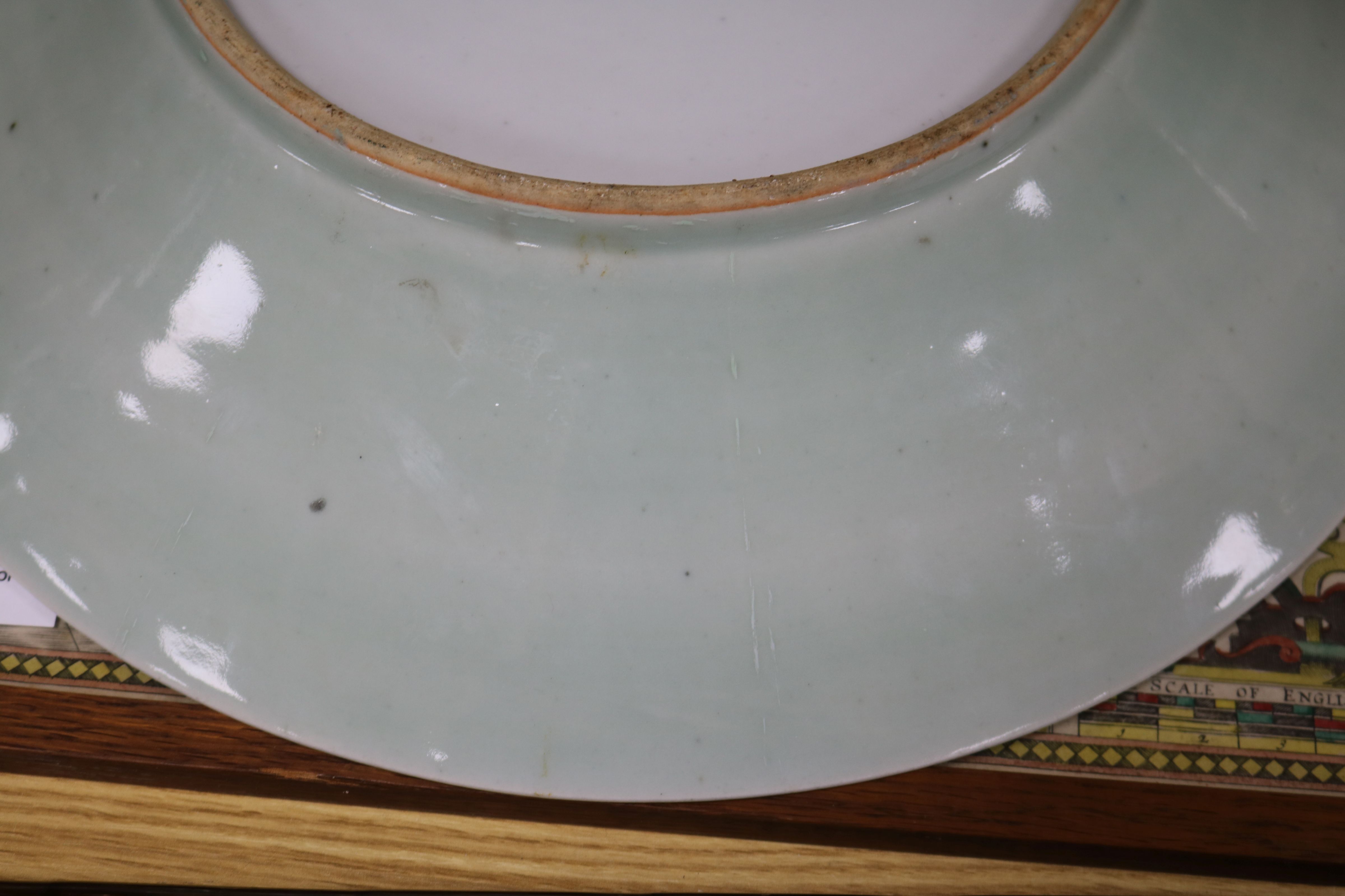 A Chinese celadon glazed dish, 19th century, the centre incised with a flowerhead, 5the borders with - Image 5 of 5