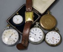 A gentleman's late 1920's Art Deco 9ct gold manual wind wrist watch and five assorted pocket or