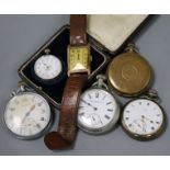 A gentleman's late 1920's Art Deco 9ct gold manual wind wrist watch and five assorted pocket or