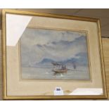 Leila K. Williamson, watercolour, Fishermen off the coast, signed, 27 x 38cm
